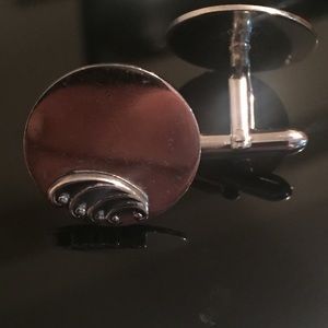 Silver Art Deco Round Cufflinks -Silver , Black
